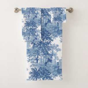 Vintage Blue Landscape Toile w/Urns and Columns Bath Towel Set