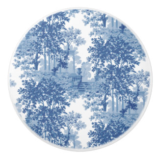 Vintage Blue Landscape Toile w/Urns and Columns  Ceramic Knob