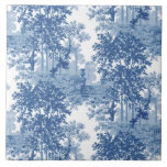 Vintage Blue Landscape Toile w/Urns and Columns  Ceramic Tile<br><div class="desc">Historic ca 1900 vintage blue landscape toile design featuring ancient columns,  urns and stone steps surrounded by trees in a shaded wooded grove.</div>