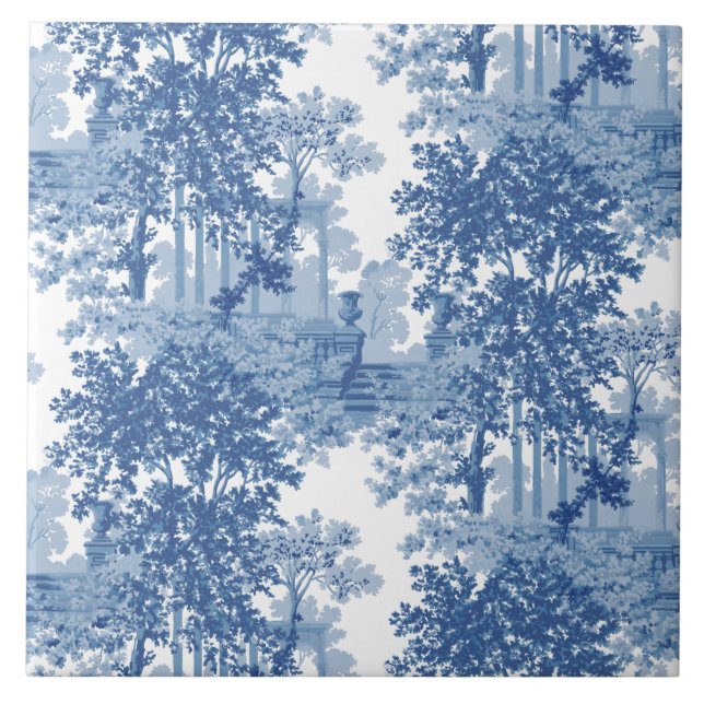 Vintage Blue Landscape Toile w/Urns and Columns  Ceramic Tile (Front)