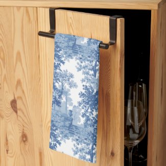 Vintage Blue Landscape Toile w/Urns and Columns  Kitchen Towel