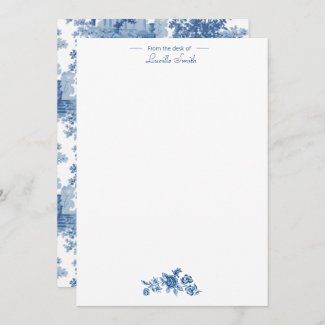 Vintage Blue Landscape Toile w/Urns and Columns  Note Card
