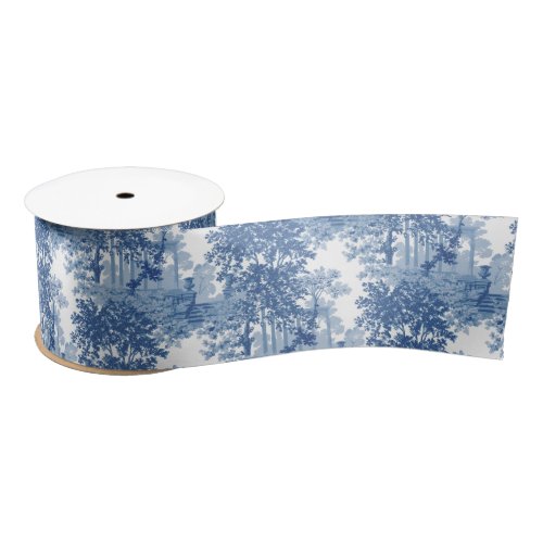 Vintage Blue Landscape Toile wUrns and Columns  Satin Ribbon