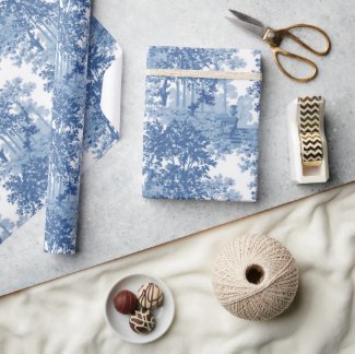 Vintage Blue Landscape Toile w/Urns and Columns  Wrapping Paper