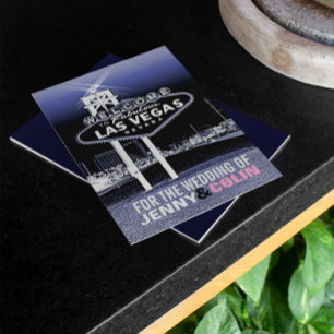 Vintage Blue Las Vegas Modern Wedding Invites