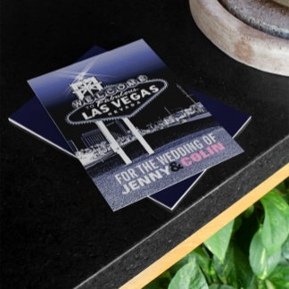 Vintage Blue Las Vegas Modern Wedding Invites