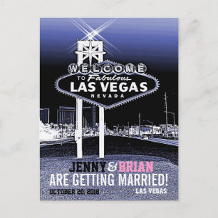 Vintage Blue Las Vegas Wedding Save The Date Announcement Postcard