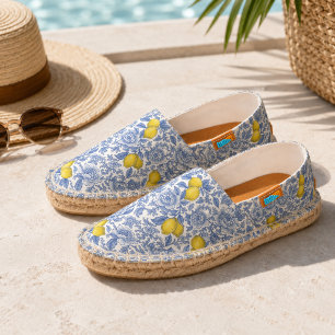Vintage Blue Lemon Botanical Pattern Espadrilles