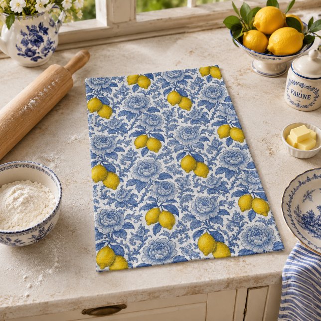 Vintage Blue Lemon Botanical Pattern Kitchen Towel (Creator Uploaded)