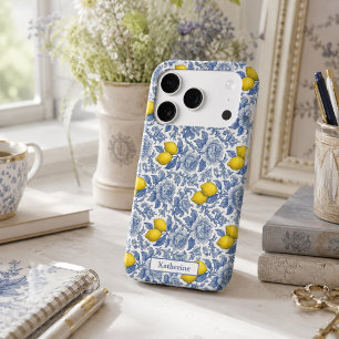 Vintage Blue Lemon Botanical Pattern Name iPhone 17 Pro Case