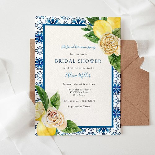 Vintage Blue Lemon Bridal Shower Invitation