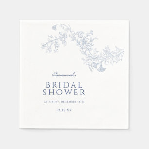 Vintage Blue Line Drawn Floral Bridal Shower Napkins
