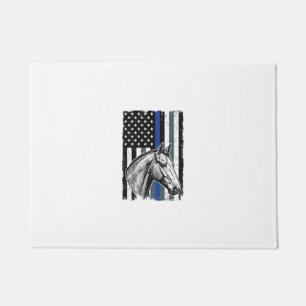 Vintage Blue Line Horse Flag Vector Design Doormat