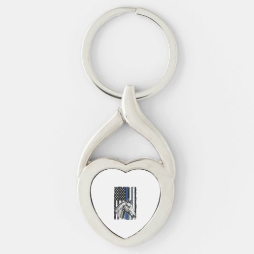 Vintage Blue Line Horse Flag Vector Design Keychain