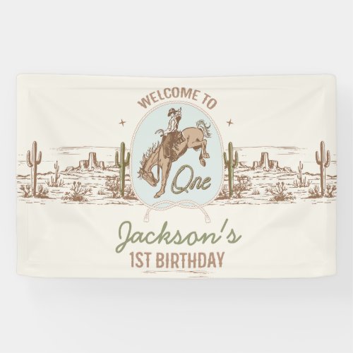 Vintage Blue Little Buckaroo Western 1st Birthday  Banner