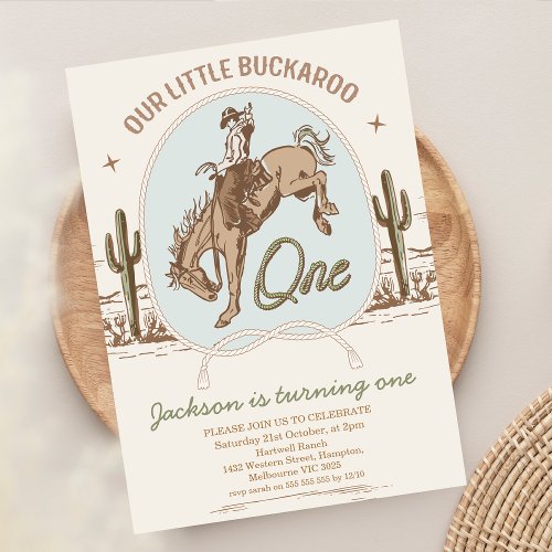 Vintage Blue Little Buckaroo Western 1st Birthday Invitation