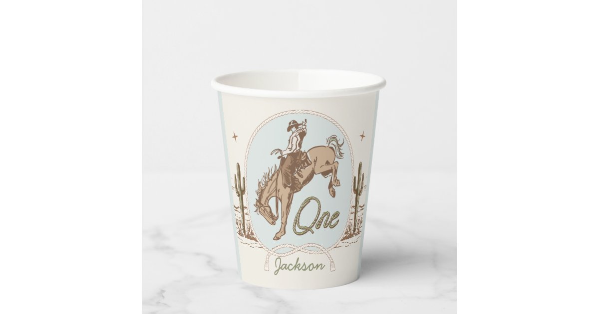 Vintage Blue Little Buckaroo Western 1st Birthday Paper Cups | Zazzle
