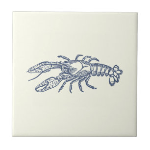 Vintage Blue Lobster on Ivory Ceramic Tile