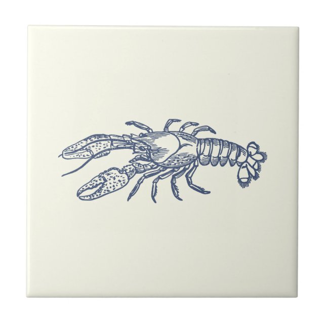 Vintage Blue Lobster on Ivory Ceramic Tile (Front)