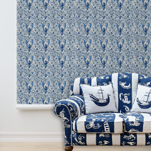 Vintage Blue Lobster Watercolor Wallpaper
