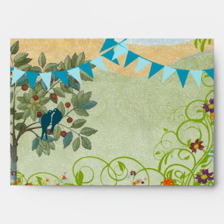 Vintage Blue Love Birds Bunting Wedding Envelopes