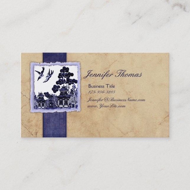 Vintage Blue Love Birds Business Card (Front)
