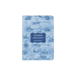 Vintage Blue Map Look Sea Monsters Ships | Custom Passport Holder
