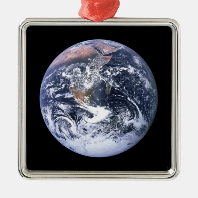 Vintage Blue Marble Earth Photo Metal Ornament (Front)
