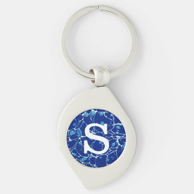 Vintage Blue Marbled White River Art Keychain (Front)