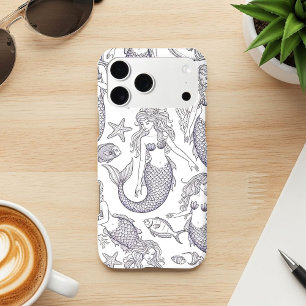 Vintage Blue Mermaid & Sea Life Pattern iPhone 17 Pro Max Case