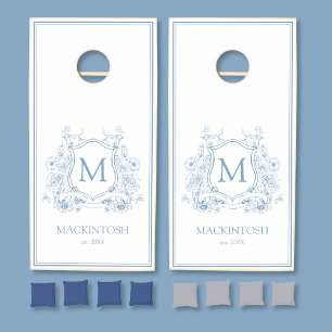 Vintage Blue Monogram Cornhole Set