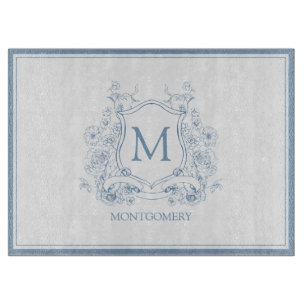 Vintage Blue Monogram Crest Cutting Board