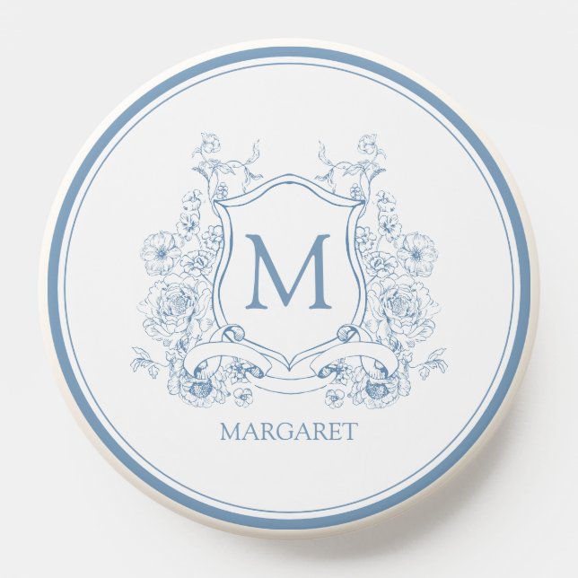 Vintage Blue Monogram Crest PopSocket (Popsocket)