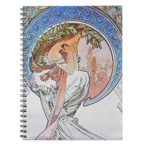 Vintage Blue Moon Alphonse Mucha Art Nouveau moon Notebook