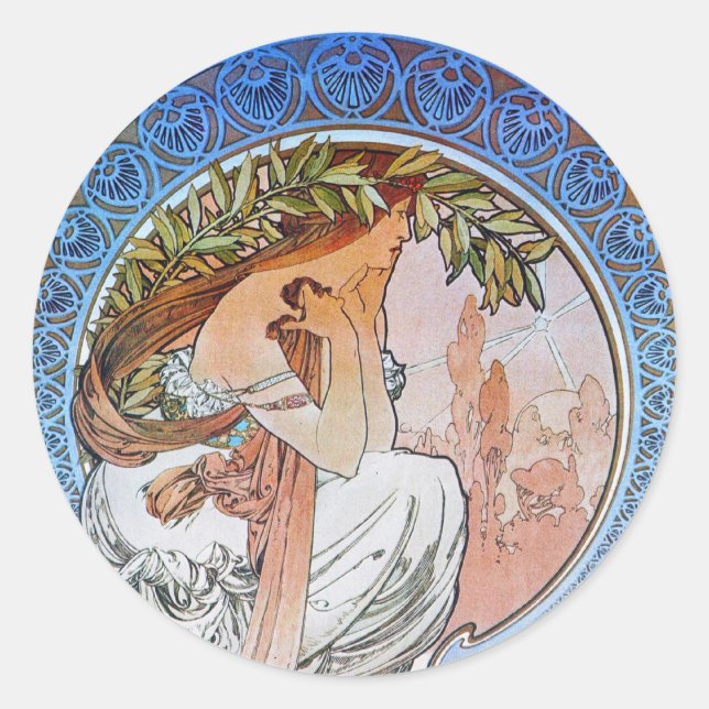 Vintage Blue Moon Goddess Classic Round Sticker (Front)