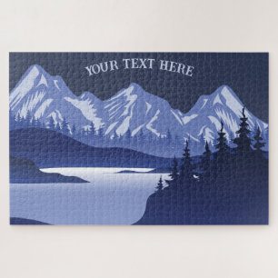 Vintage Blue Mountain Lake Sunset Jigsaw Puzzle