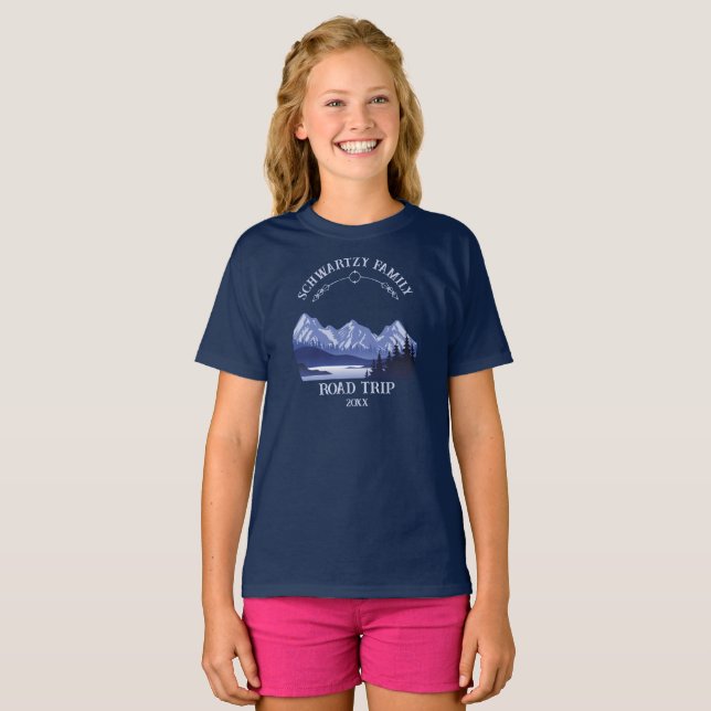Vintage Blue Mountain Lake Sunset T-Shirt (Front Full)