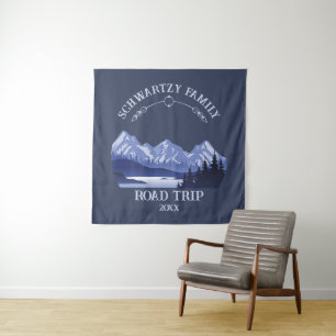 Vintage Blue Mountain Lake Sunset Tapestry