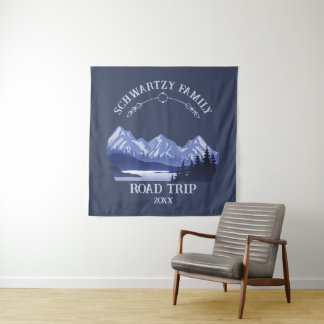 Vintage Blue Mountain Lake Sunset Tapestry