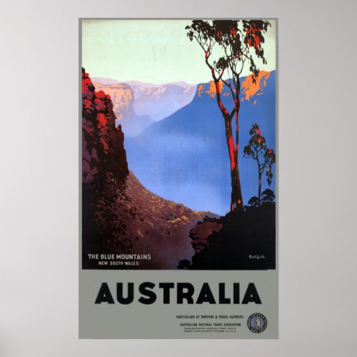 Vintage Blue Mountains Australia Travel Poster