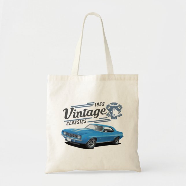 Vintage Blue Muscle Car Tote Bag (Front)