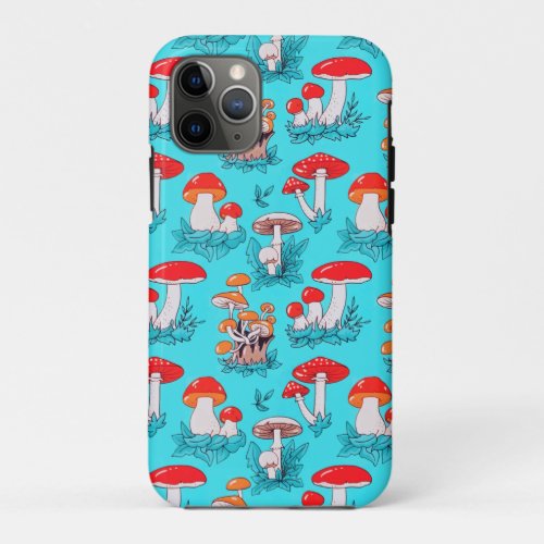 Vintage Blue Natural Forest Autumn Mushroom iPhone 11 Pro Case