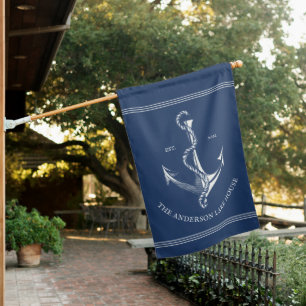 Vintage Blue Nautical Anchor Lake House Beach Flag