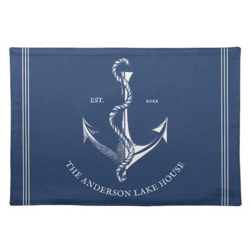 Vintage Blue Nautical Anchor Lake House Boat Cloth Placemat