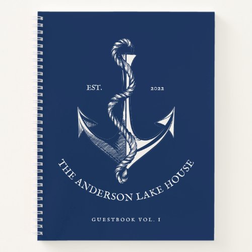 Vintage Blue Nautical Anchor Lake House Guestbook Notebook