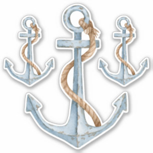 Vintage Blue Nautical Anchors With Rope Sticker
