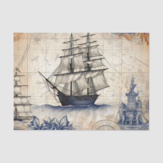 Vintage Blue Nautical Decoupage Tissue Paper