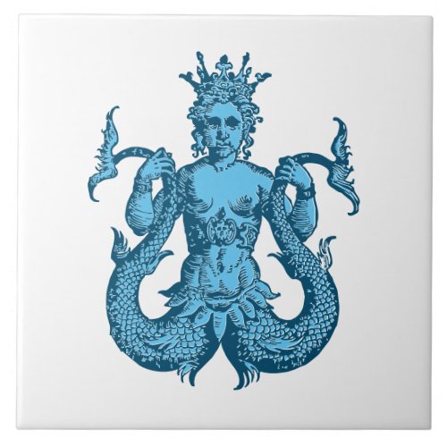 Vintage Blue Nautical Mermaid Ceramic Tile