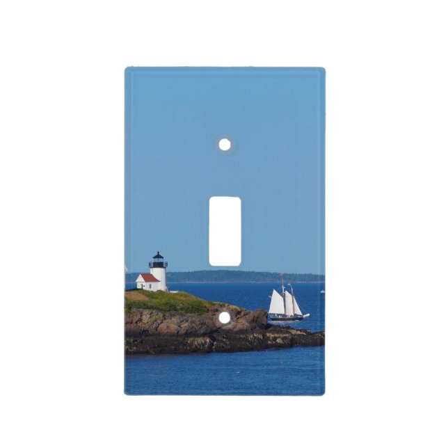 Vintage Blue Ocean Lighthouse Sailboat Light Switch Cover (Front)