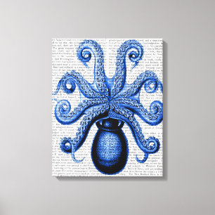 Vintage Blue Octopus 1 Underside Canvas Print